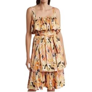 Mila Mae Mini Dress Satin Tiered Sleeveless Flowy Silhouette Multicolor S NWOT